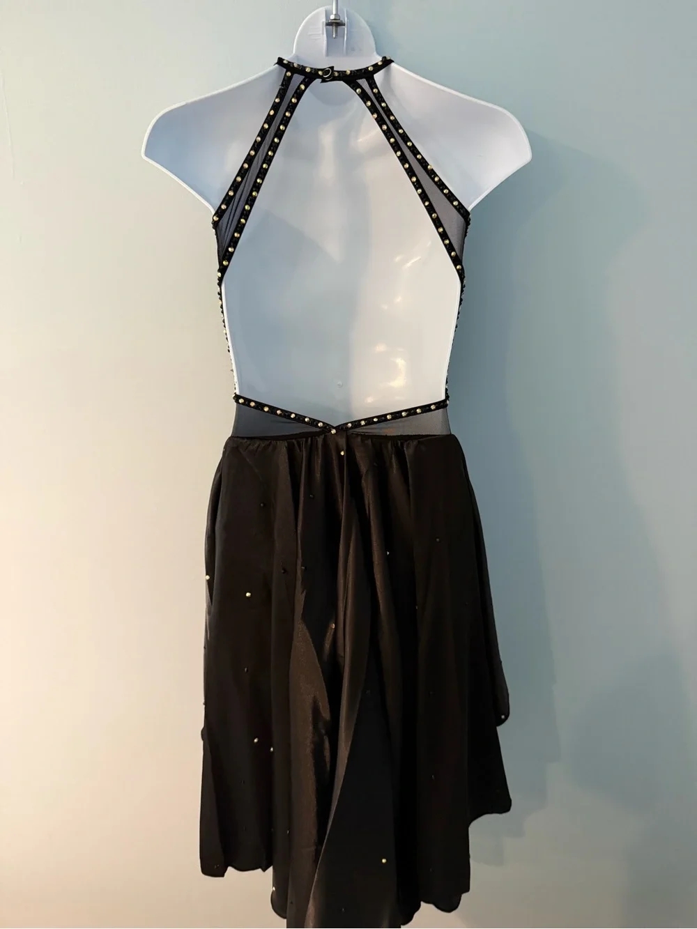 Black & Gold Rhinestone Dance Dress: Child Medium, Feather Appliqué
